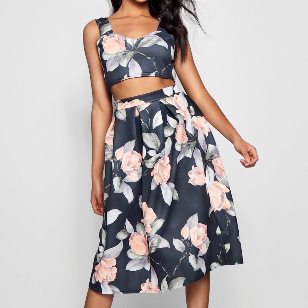 2 piece floral skirt set
